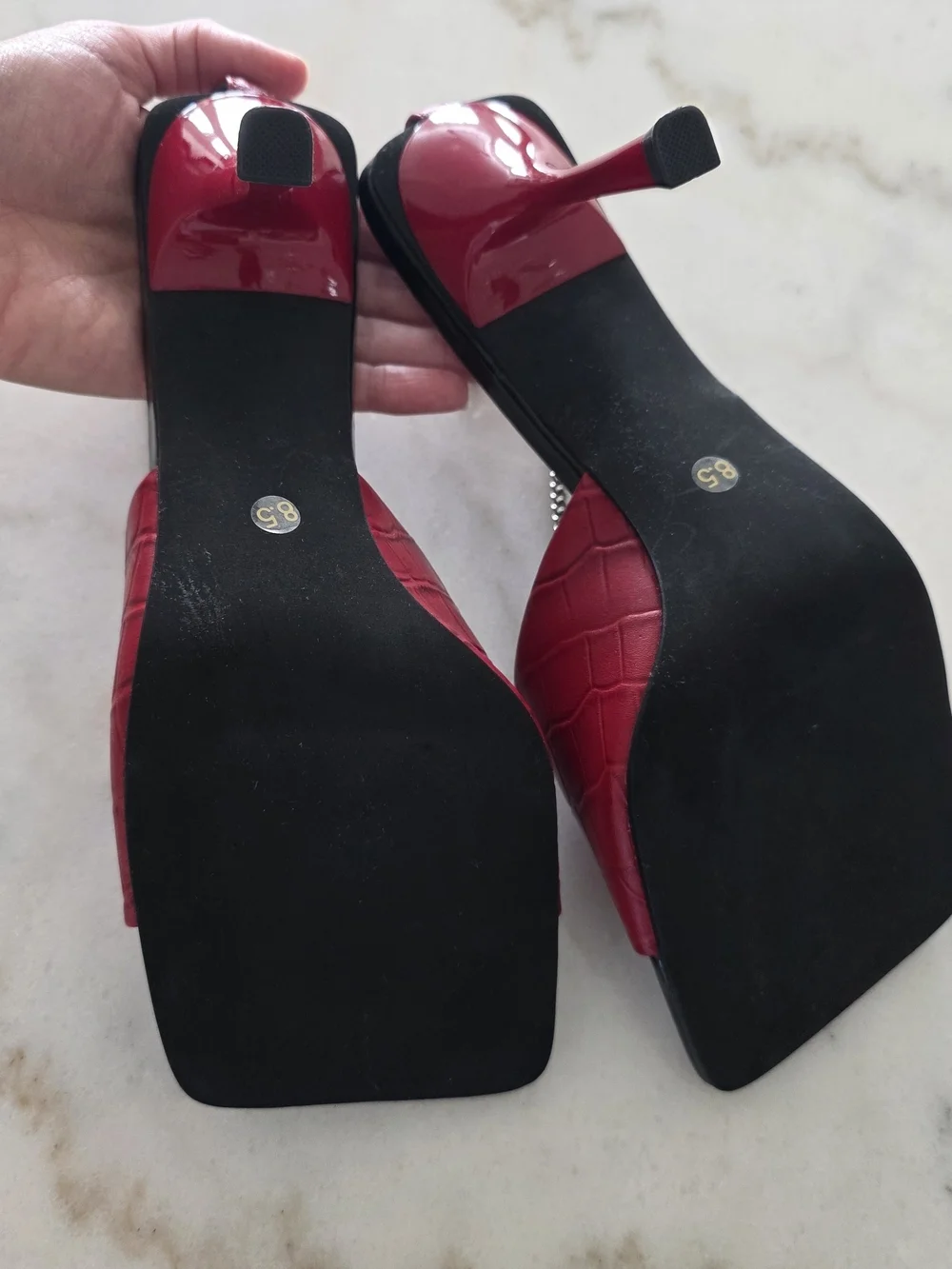 Jeffrey Campbell Burgundy Croc-Embossed Chain Slingback Heels - Picture 4 of 5